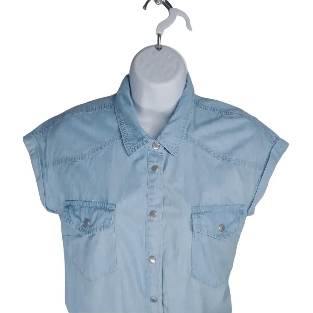 Revamped by  Sirens Denim Romper Jumpsuit Blue Cuffed Leg XS - Picture 2 of 8